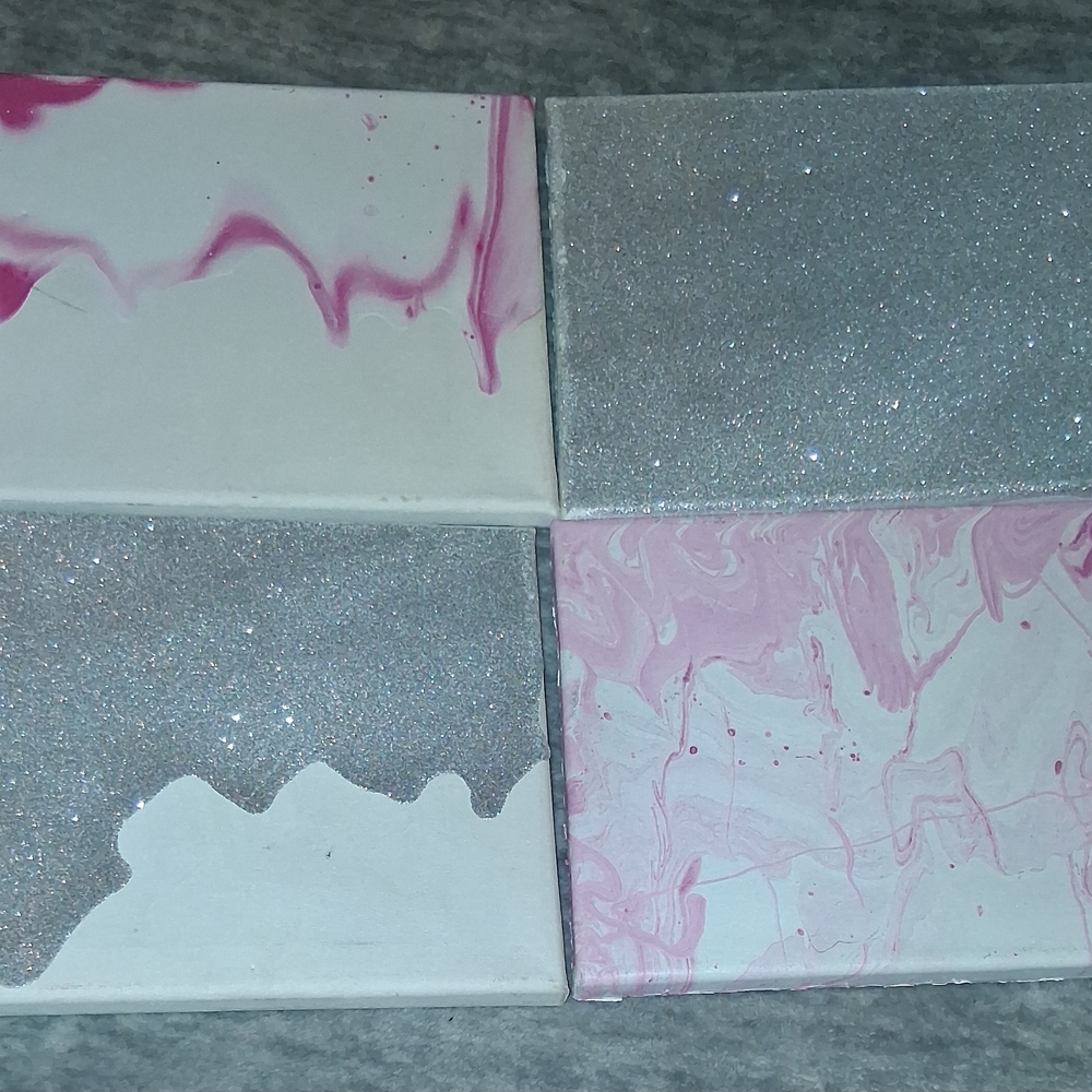 Abstract Pink and Silver Canvas Art Set